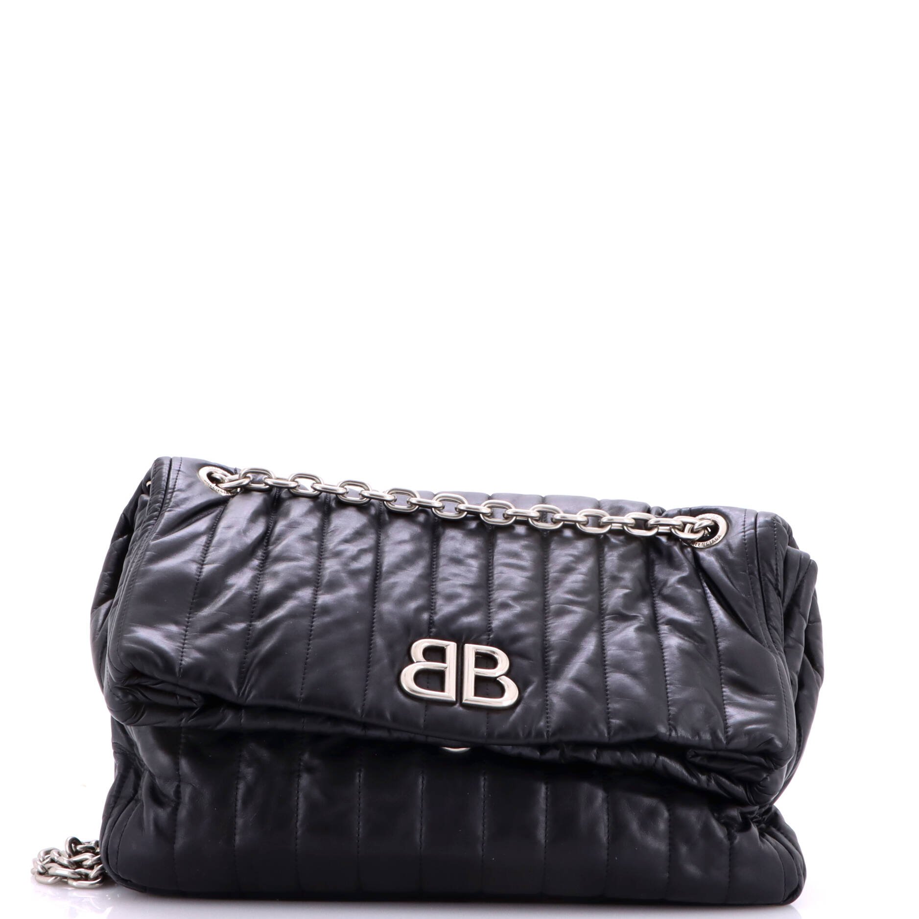 Monaco Chain Flap Shoulder Bag Quilted Leather Medium