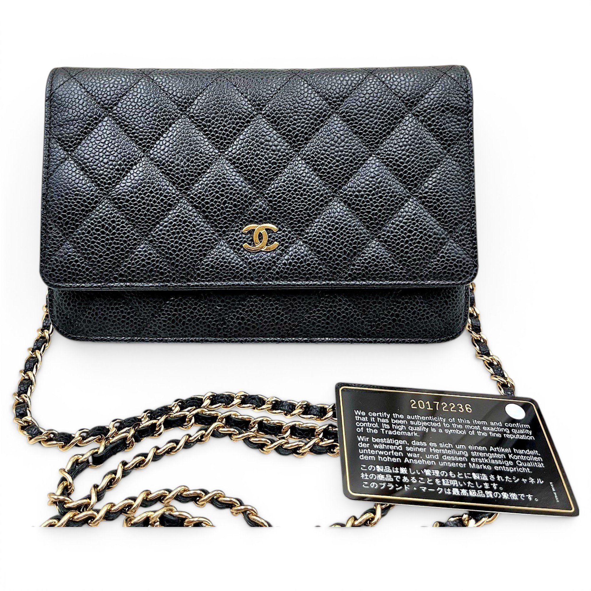 Trendy CC Wallet on Chain leather handbag