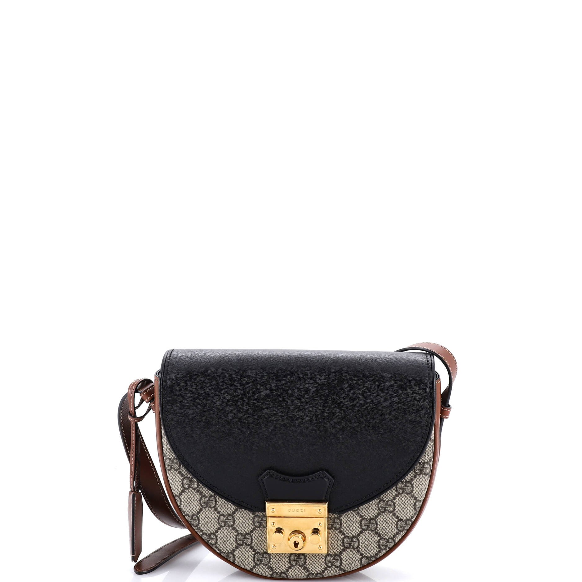 Gucci Padlock Saddle Shoulder Bag GG Coated Canvas and Leather Small