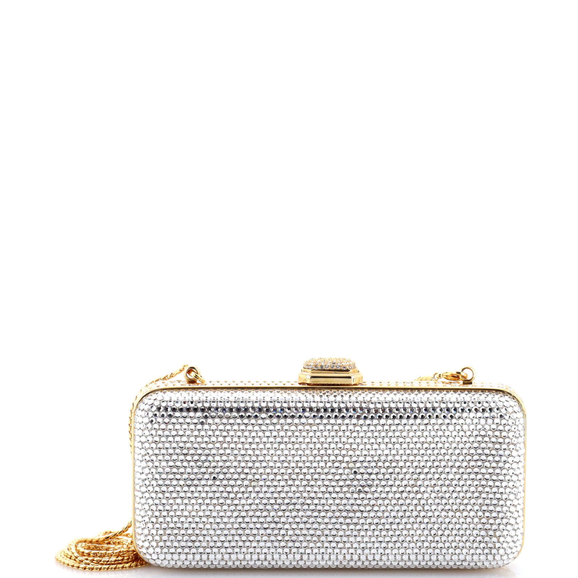 Judith Leiber Chain Minaudiere Box Clutch Crystal Small