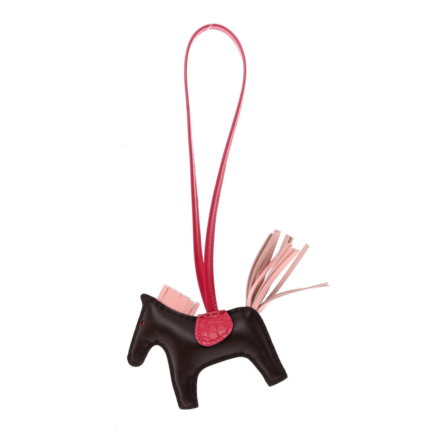 Hermes Milo Lambskin Matte Alligator Touch Grigri Rodeo Horse Bag Charm PM Rouge Sellier FRAMBOISE Rose Sakura