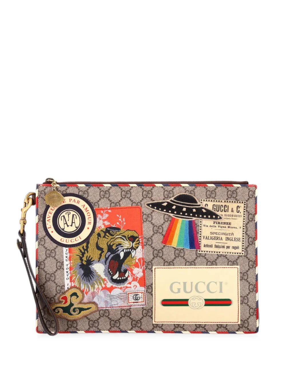 Courrier Pouch GG Coated Canvas with Applique clutch bag