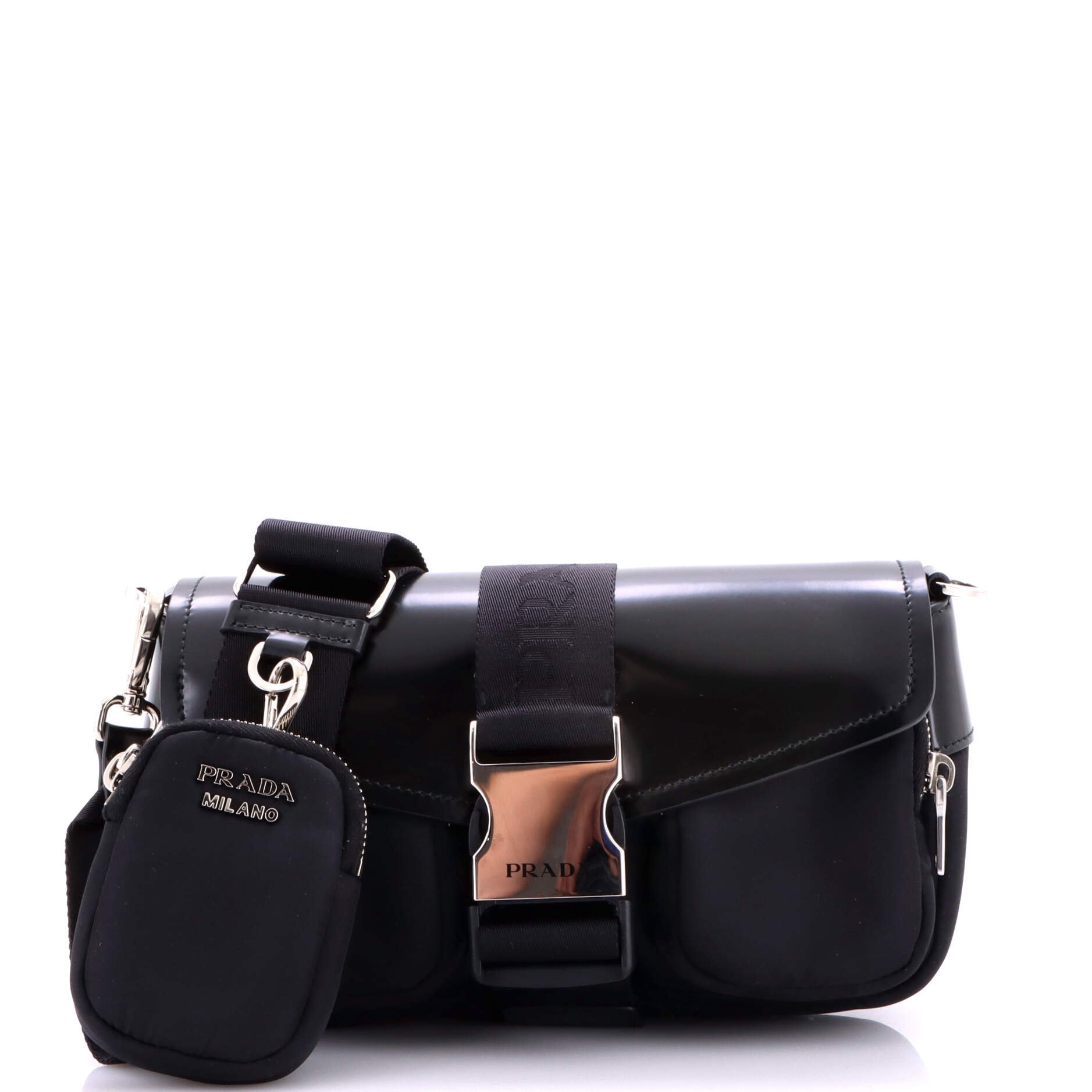 Prada Buckle Pocket Crossbody Bag Spazzolato Leather and Tessuto