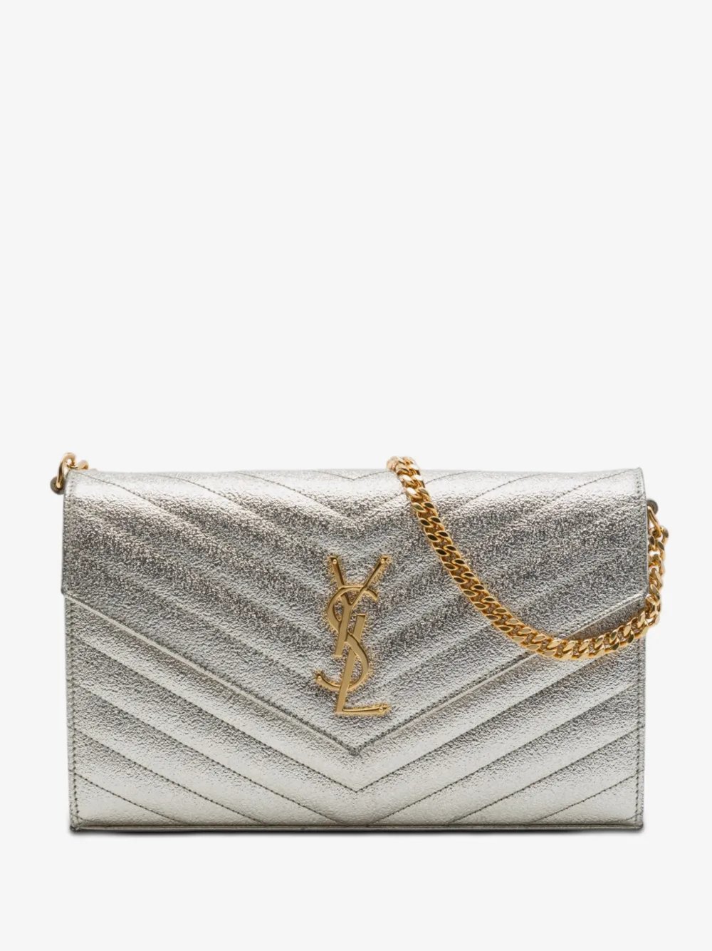 2016 Metallic Grain De Poudre Matelasse Chevron Monogram Chain Wallet crossbody bag