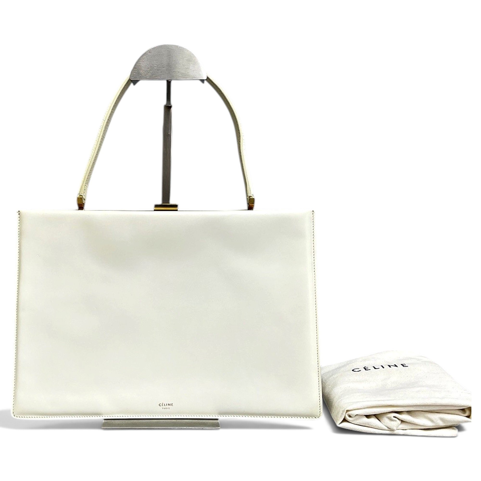 Clasp leather handbag