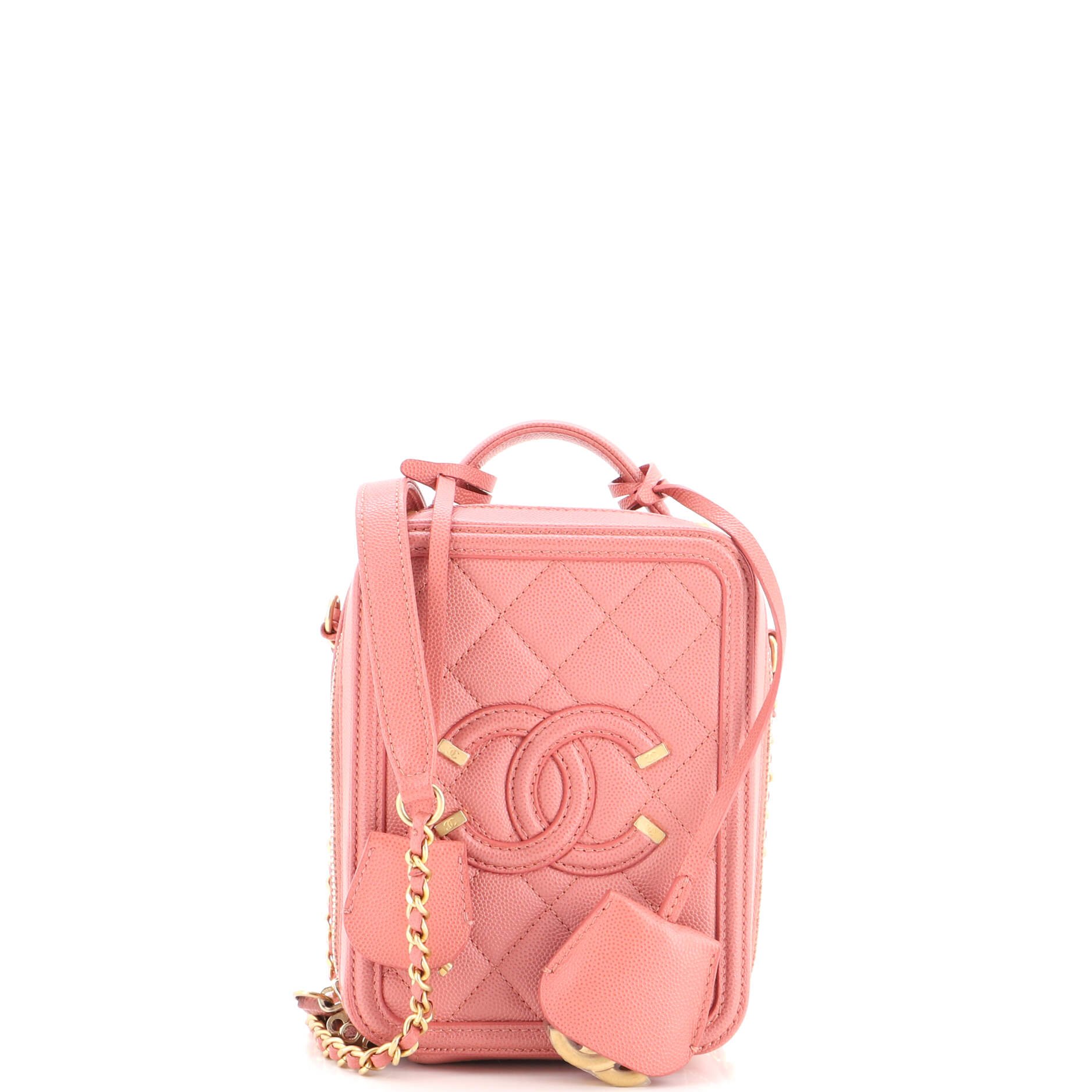 Chanel Filigree Vertical Vanity Case Quilted Caviar