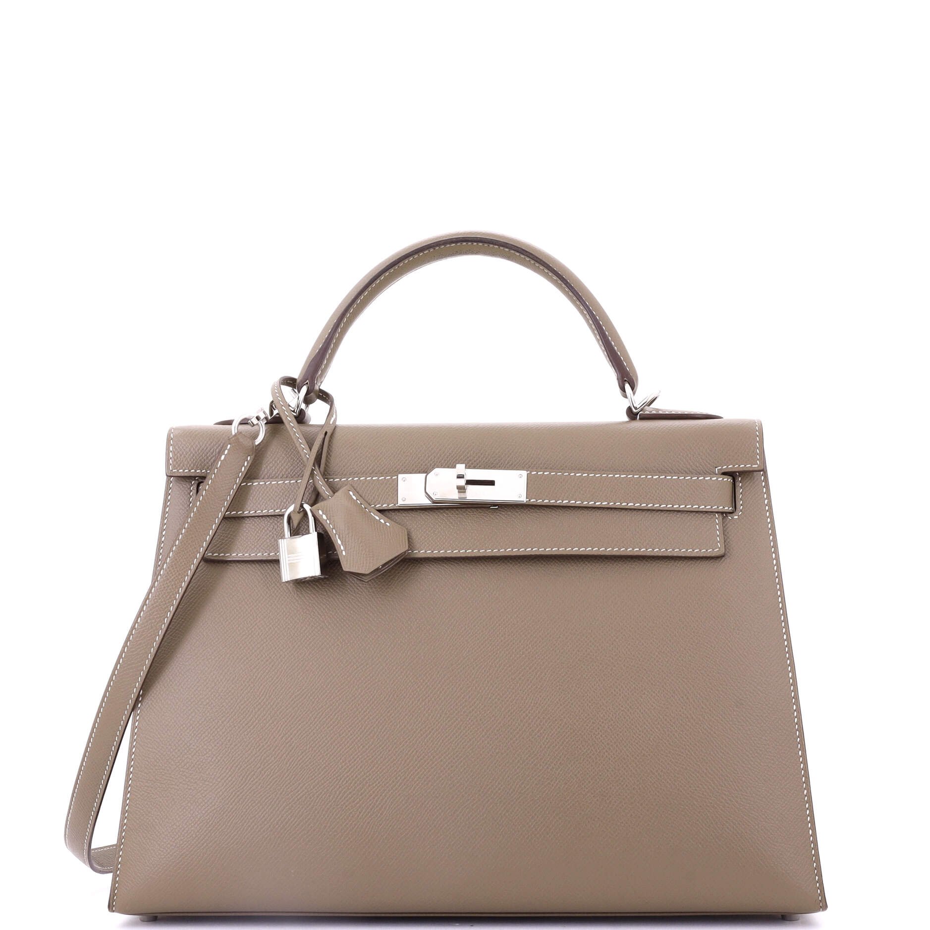 Hermes Kelly Handbag Grey Epsom with Palladium Hardware 32