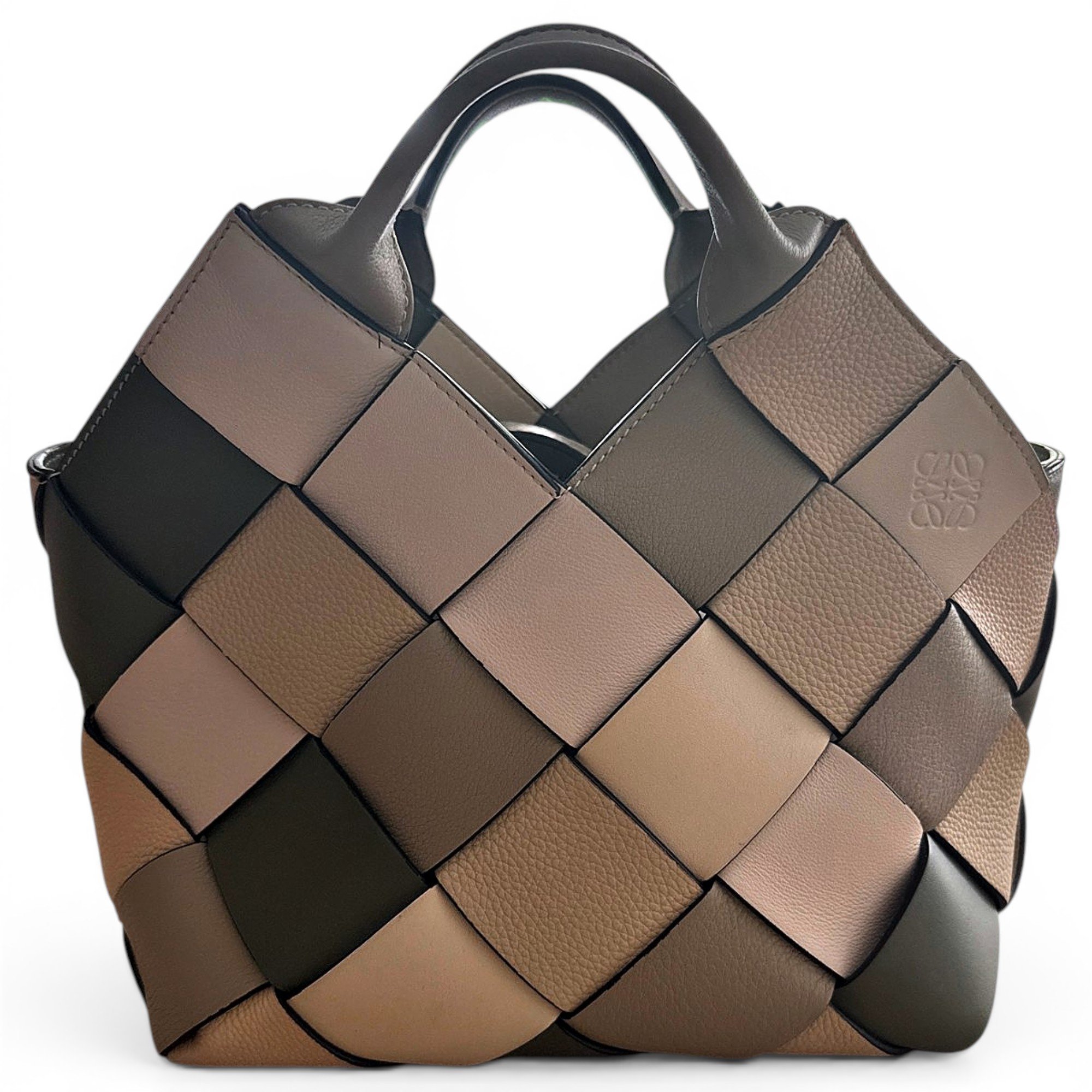 Woven basket bag leather tote