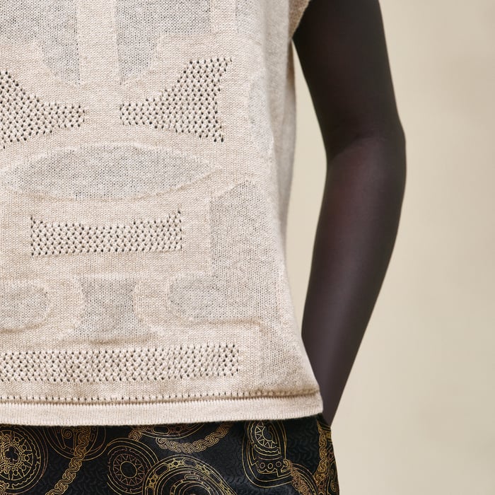 Beige Naturel Cashmere "l'Enseigne Du Sellier" Sleeveless Sweater