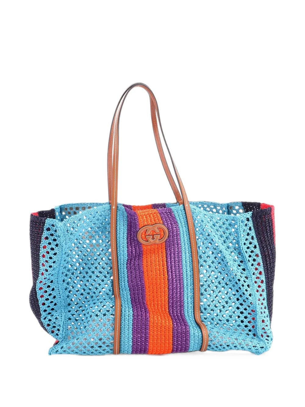 Interlocking G Web Raffia with Leather Medium tote bag