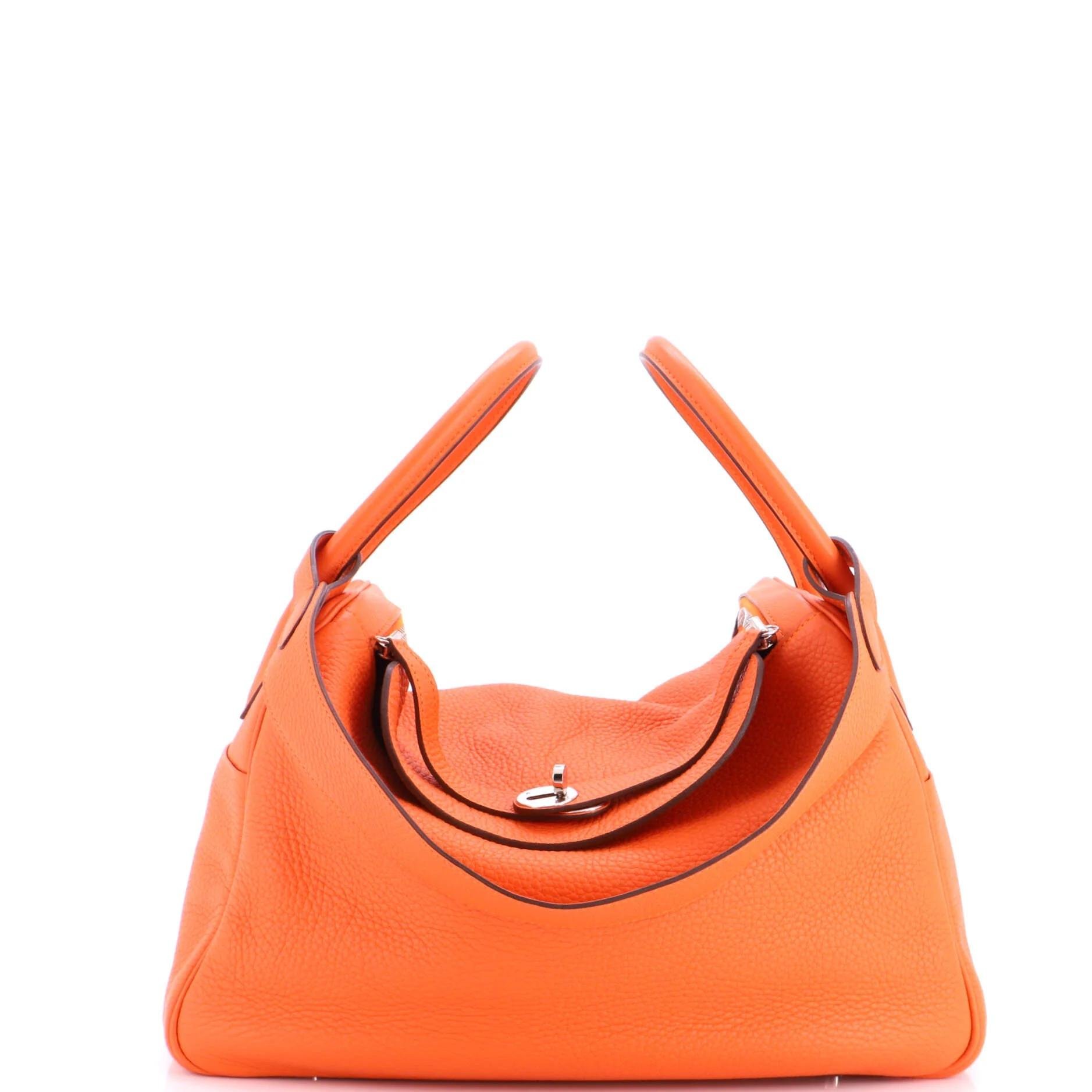 Hermes Lindy Handbag Orange Clemence Leather 2015