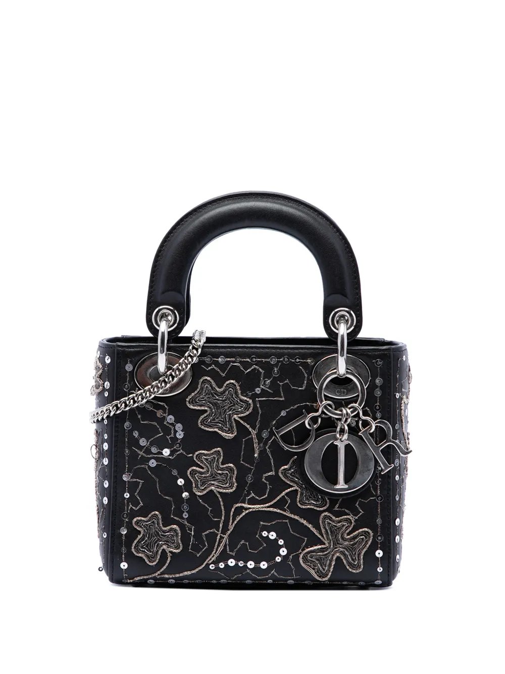 2018 Mini Calfskin Embroidered Clovers Lady Dior satchel