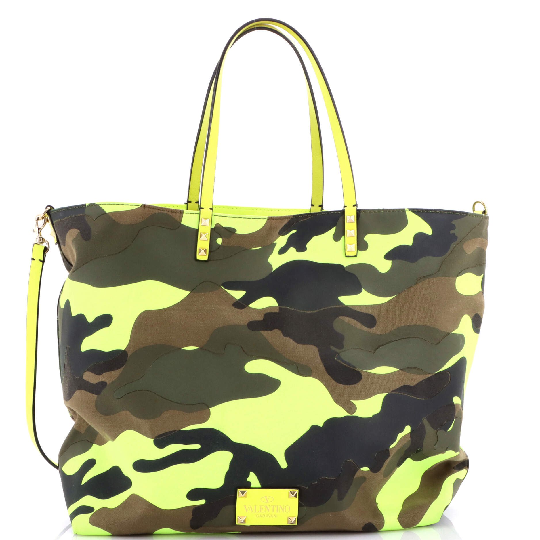 Valentino Garavani Rockstud Open Reversible Convertible Tote Camo Nylon Medium