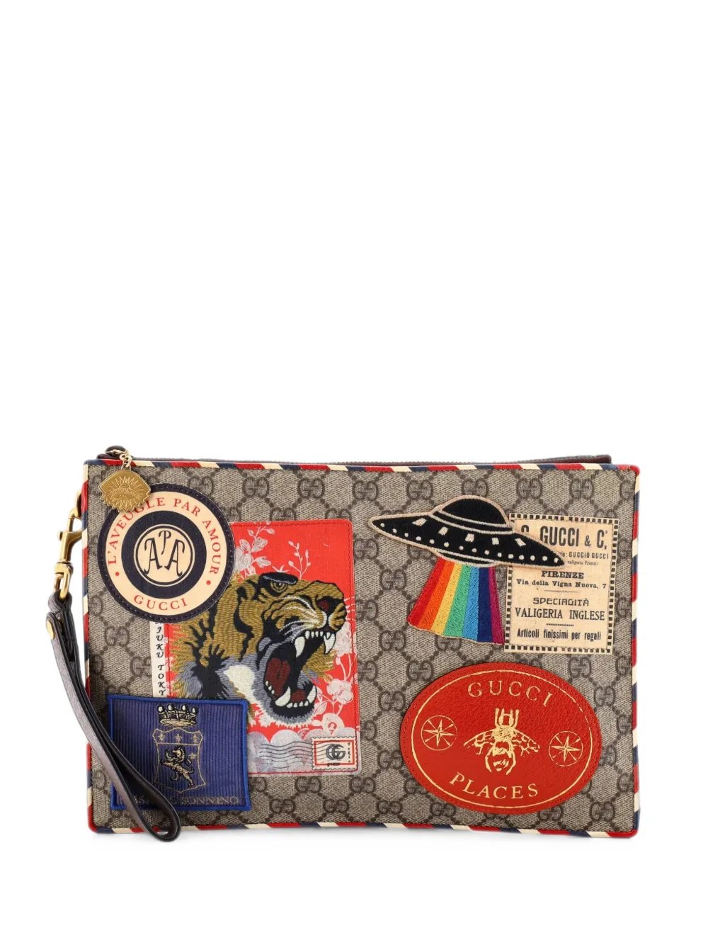 Courrier Pouch GG Coated Canvas with Applique clutch bag