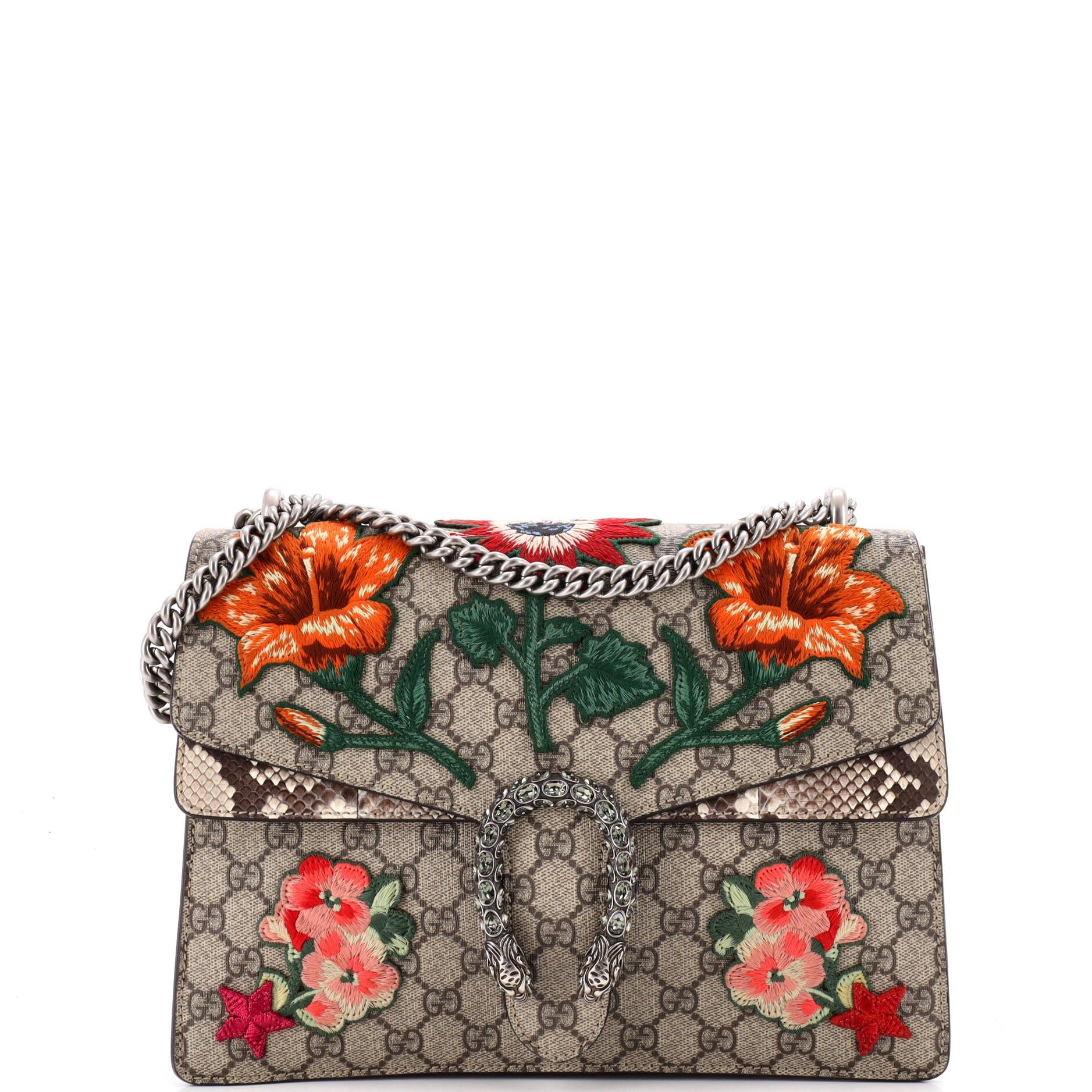 Dionysus Bag Embroidered GG Coated Canvas with Python Medium