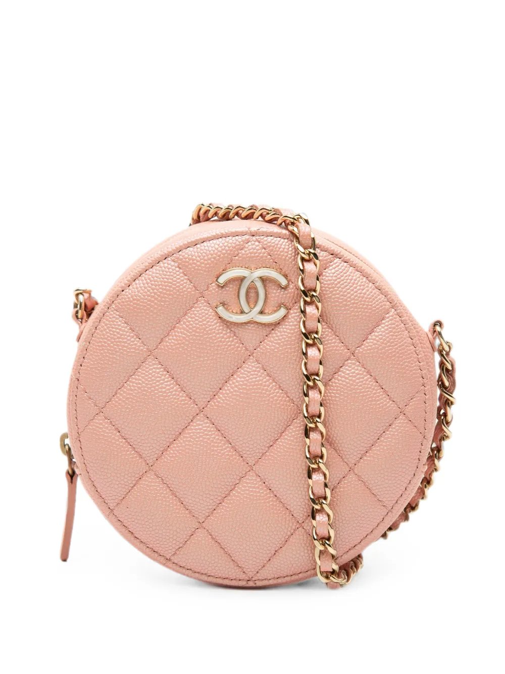 2019 CC Quilted Iridescent Caviar Round Clutch With Chain crossbody bag