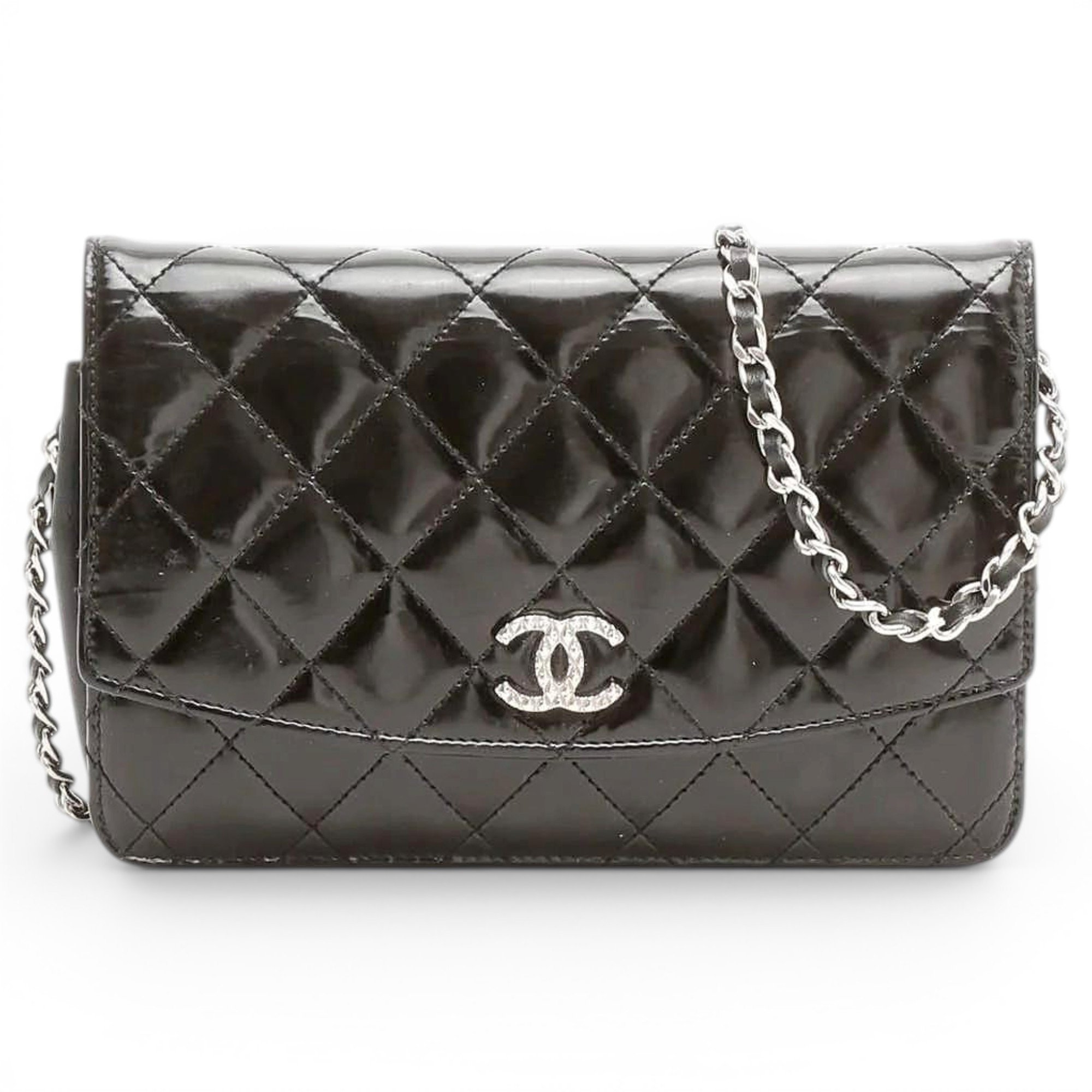 Trendy CC Wallet on Chain patent leather crossbody bag