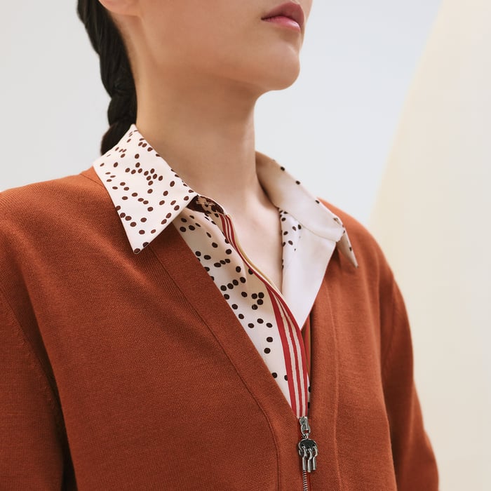 Marron Terracotta Zipped Cardigan