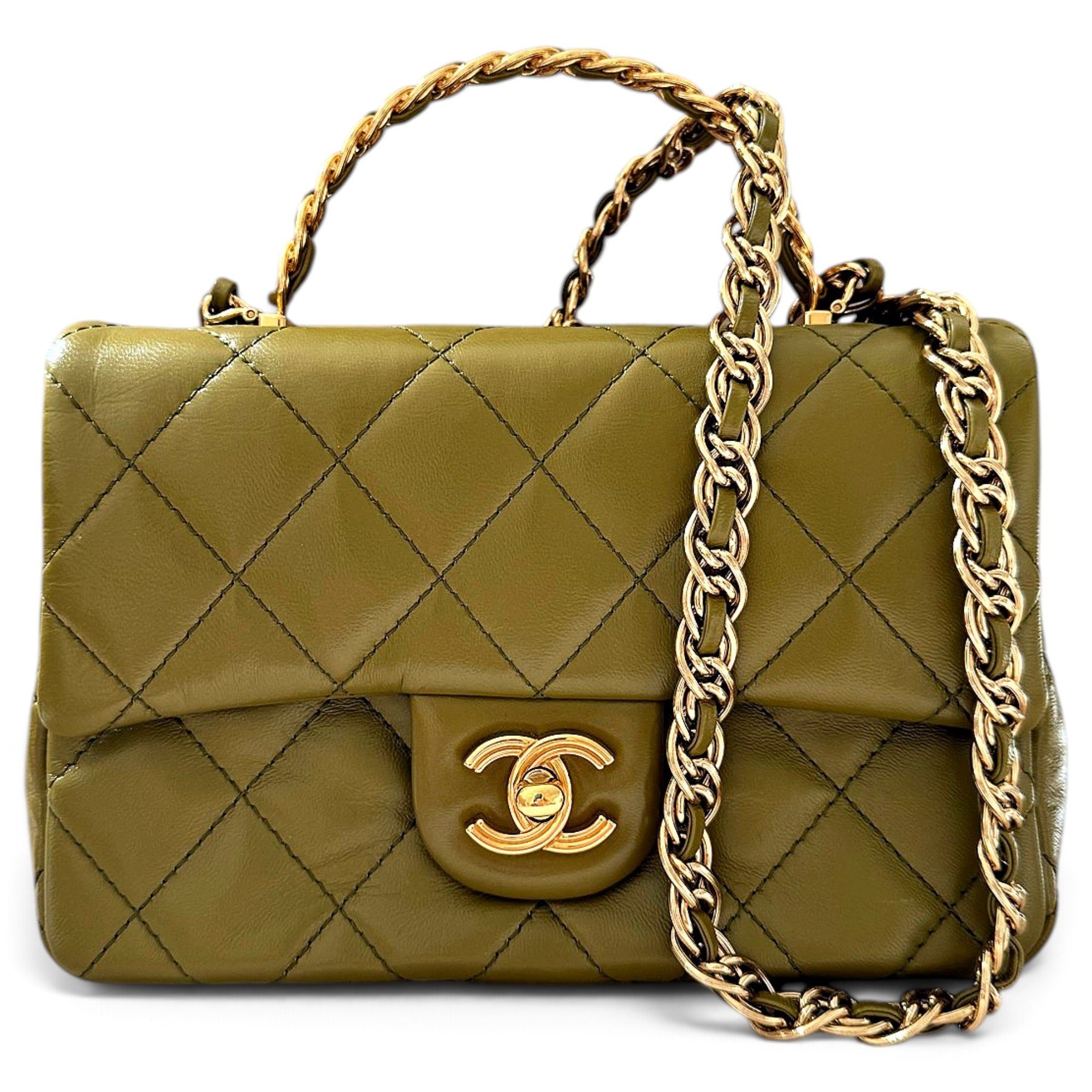 Trendy CC Top Handle leather handbag