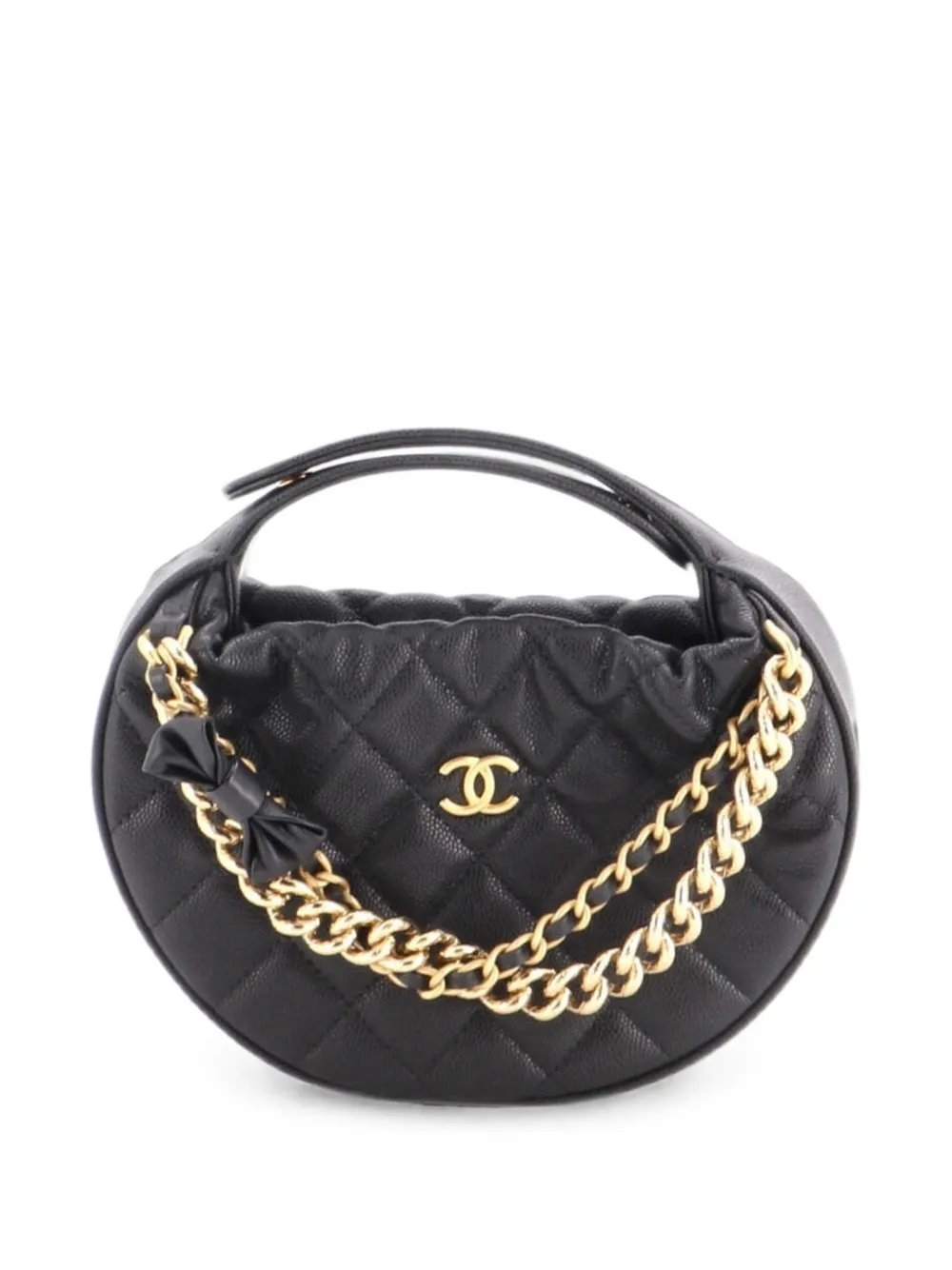 Double Chain Bow Pouch Quilted Caviar Mini hobo bag