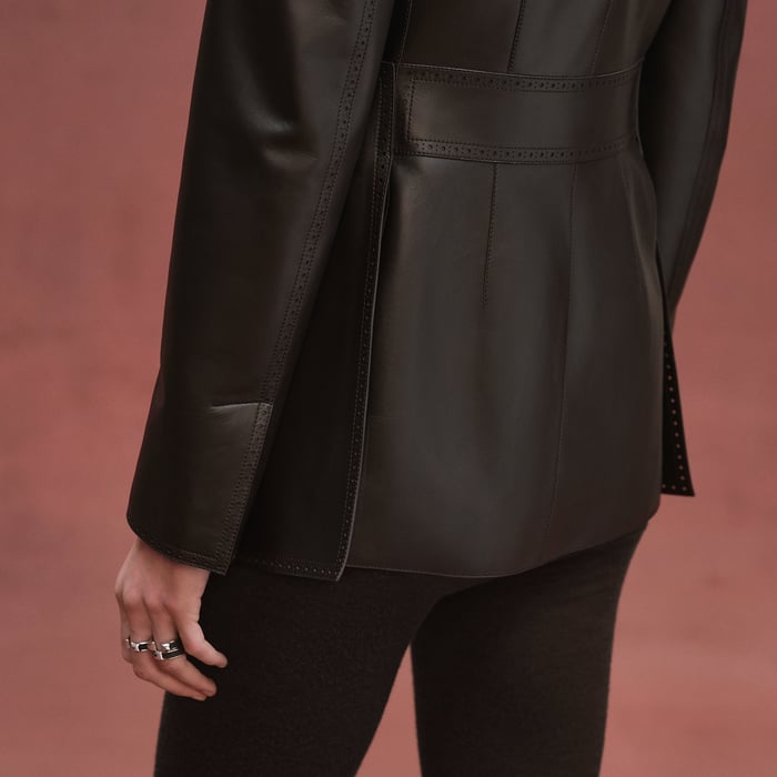 Marron Ébène Suit Jacket With Perforated Details