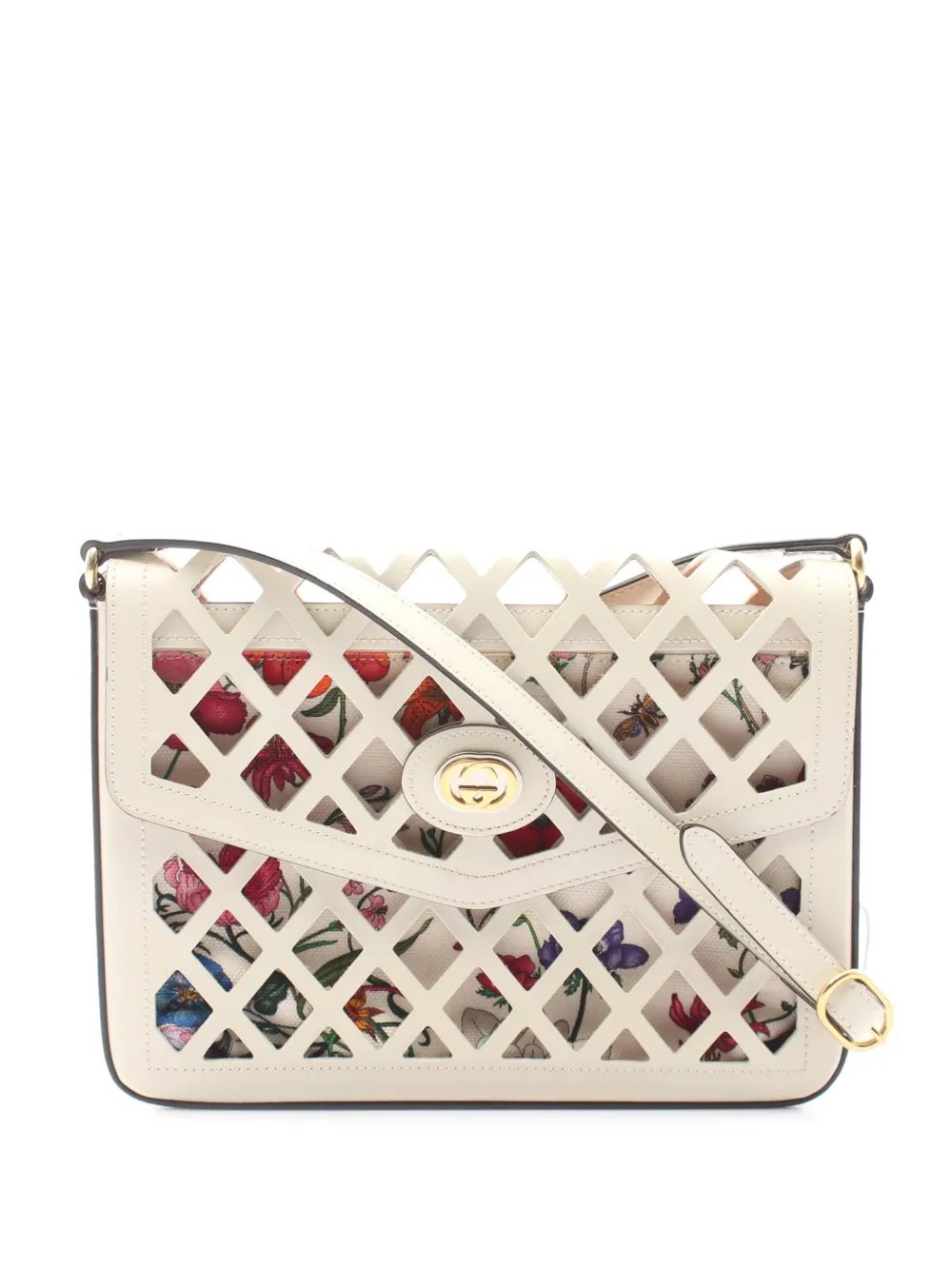 2016-2026 Medium Cutout Leather and Flora Canvas Traforata Flap crossbody bag