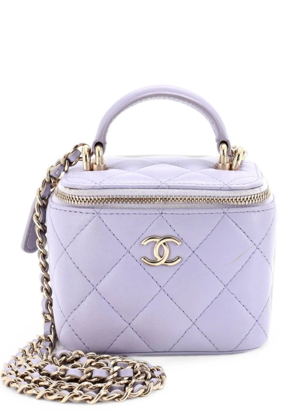 Classic Top Handle Vanity Case with Chain Quilted Lambskin Mini crossbody bag
