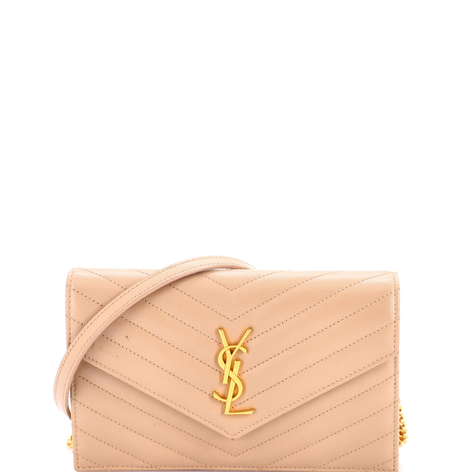 Classic Monogram Wallet on Chain Matelasse Chevron Leather Small