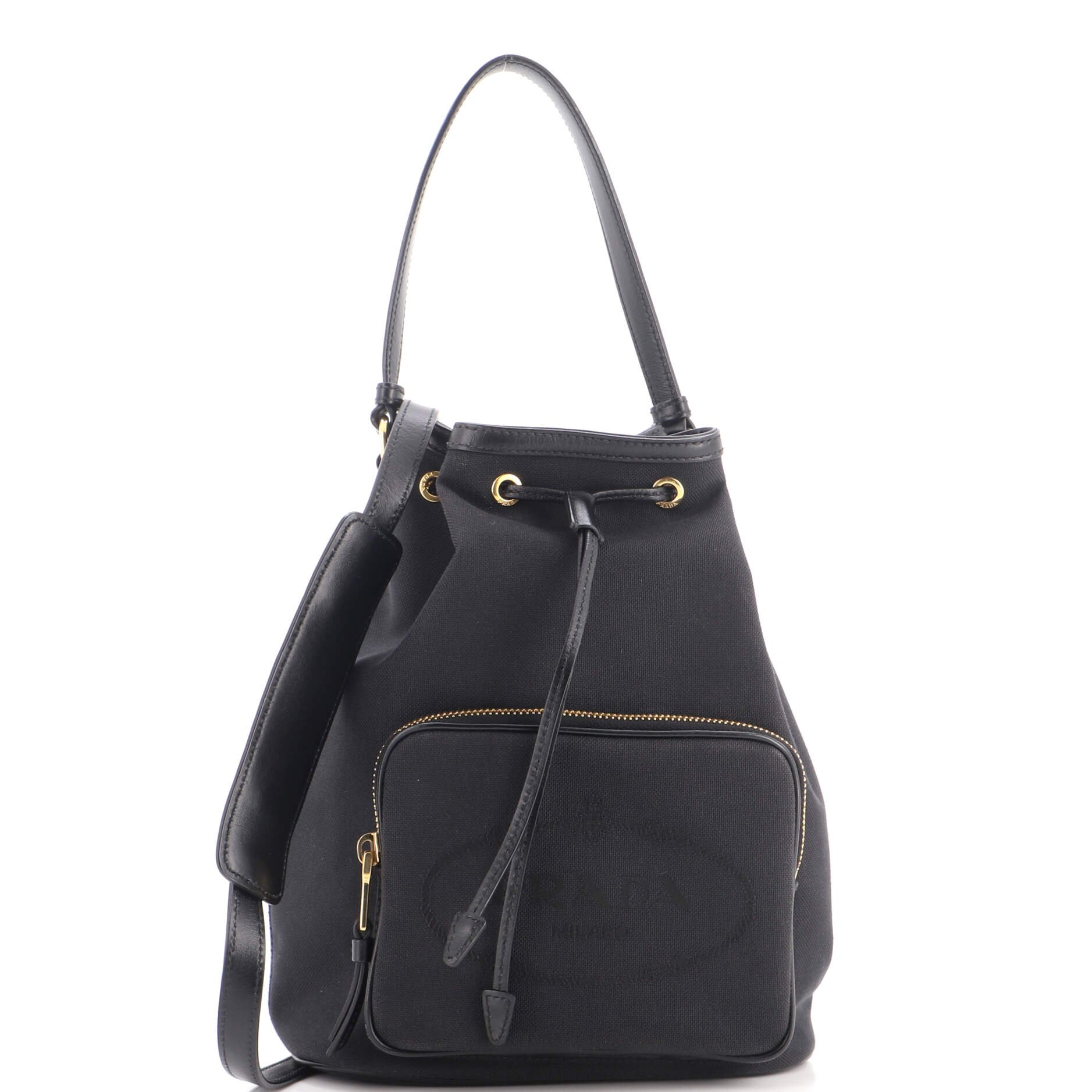 Logo Drawstring Bucket Bag Canvas