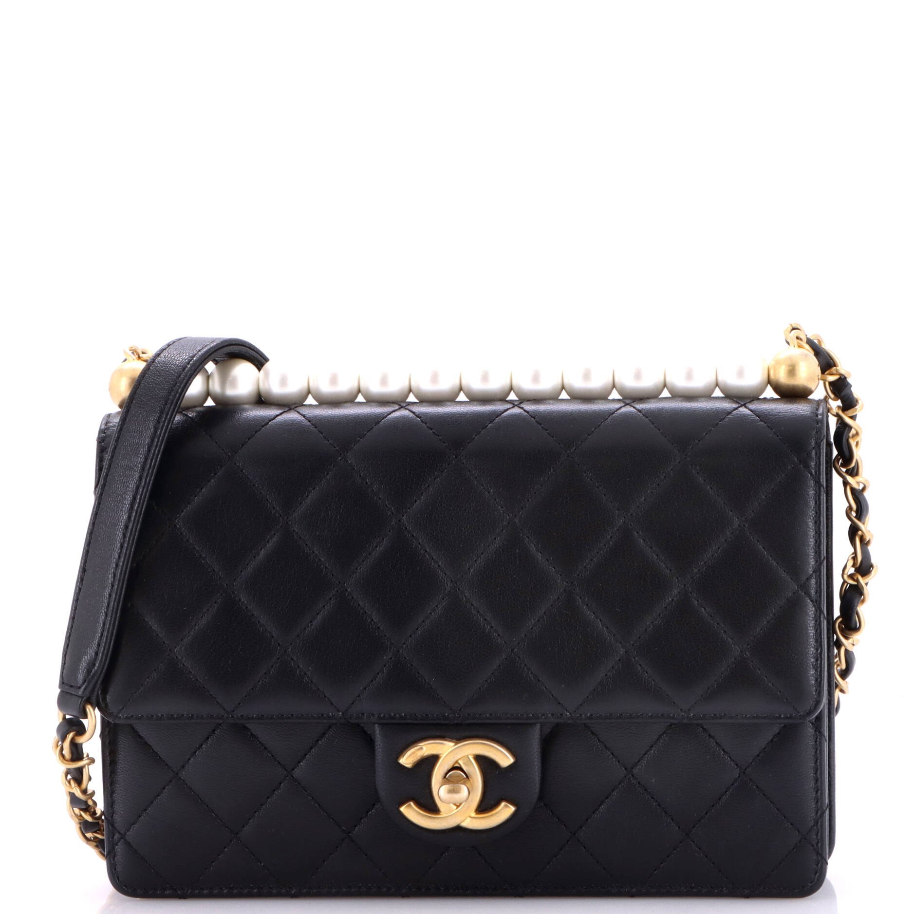 Chic Pearls Flap Bag Quilted Lambskin Small