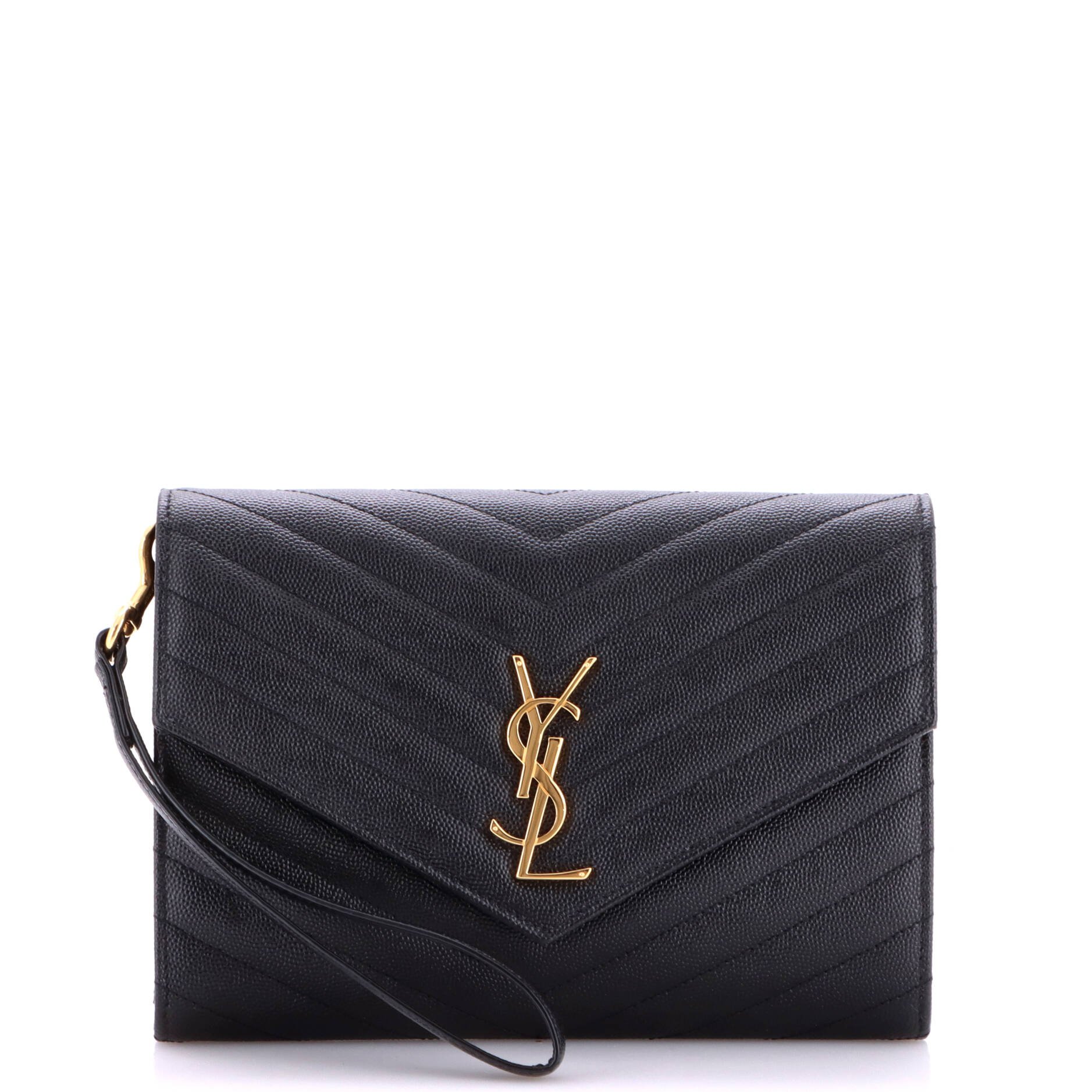Classic Monogram Envelope Wristlet Clutch Matelasse Chevron Leather