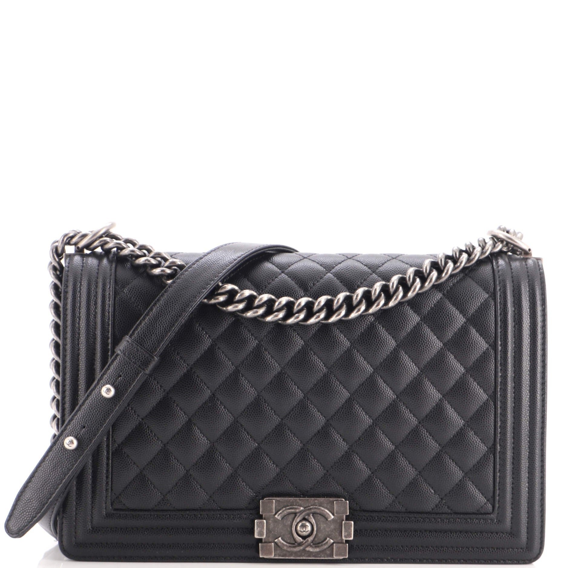 Boy Flap Bag Quilted Caviar Large