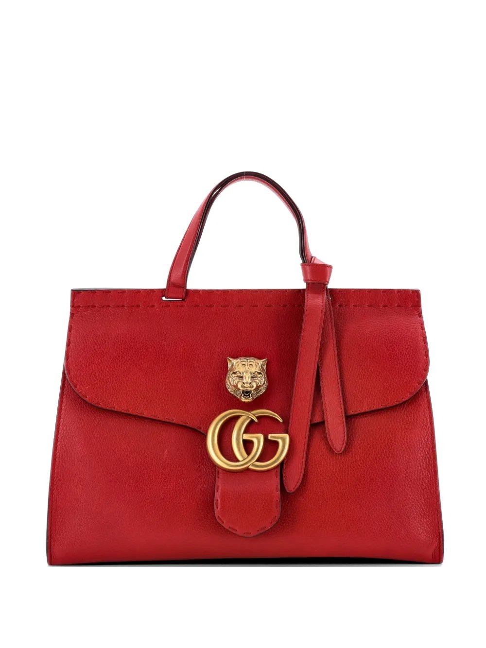 GG Marmont Animalier Top Handle Bag Leather Medium satchel