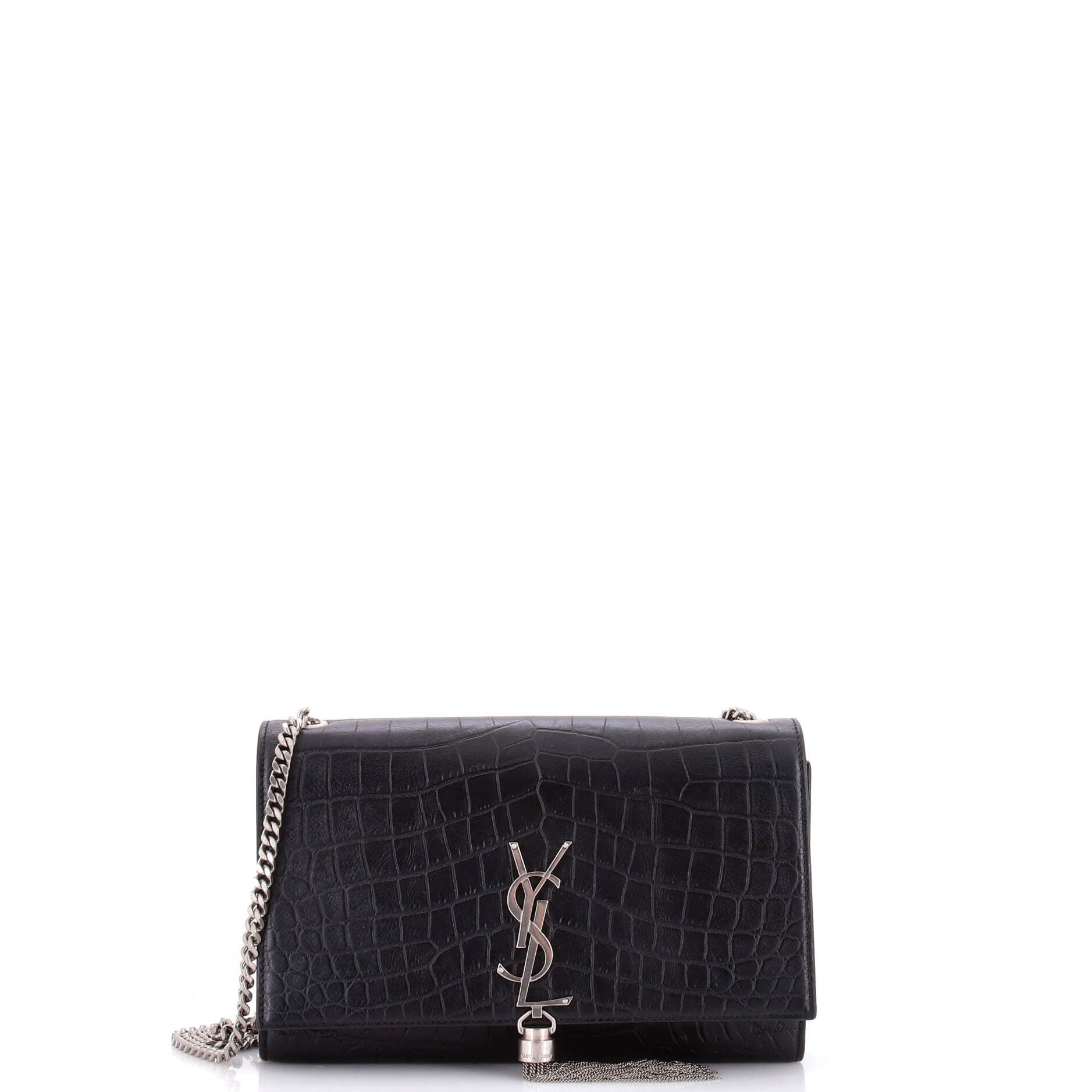 Classic Monogram Tassel Crossbody Bag Crocodile Embossed Leather Medium