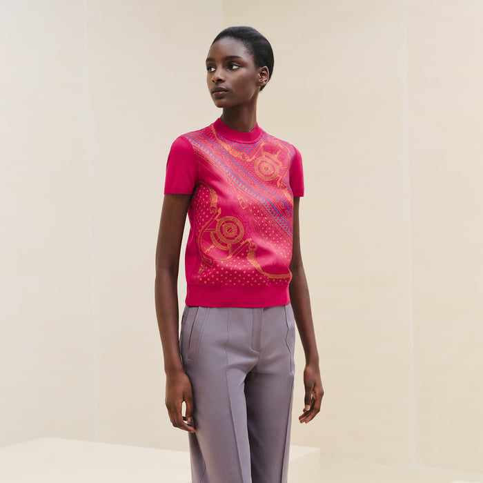 Rose Canneberge "Eperon d'Or Bandana" Short-sleeve Twillaine Sweater