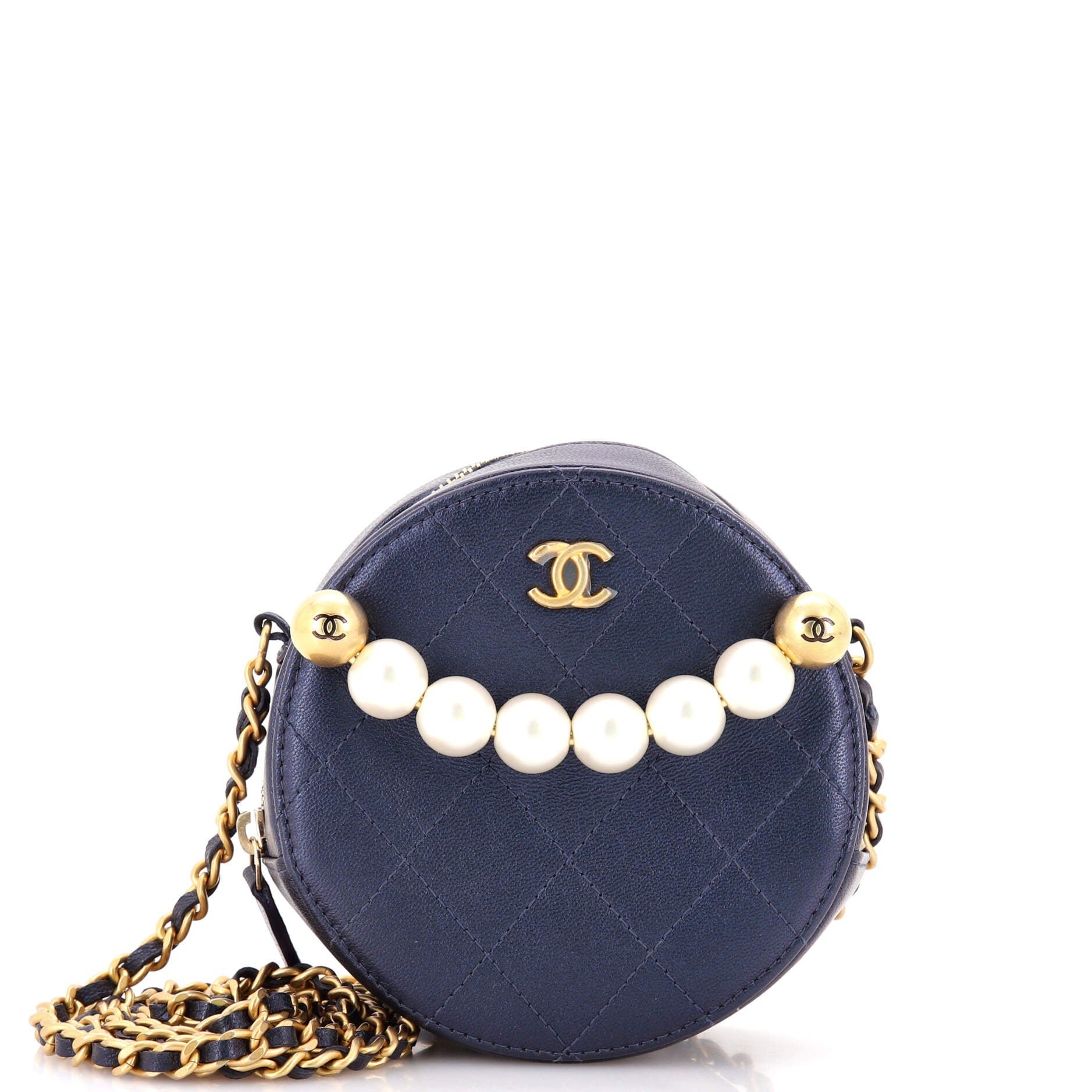 Chanel Chic Pearls Round Clutch with Chain Quilted Lambskin