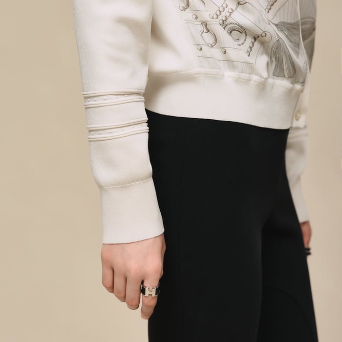 Gris Perle "Aux Champs En Fleurs Raye" Buttoned Jacket