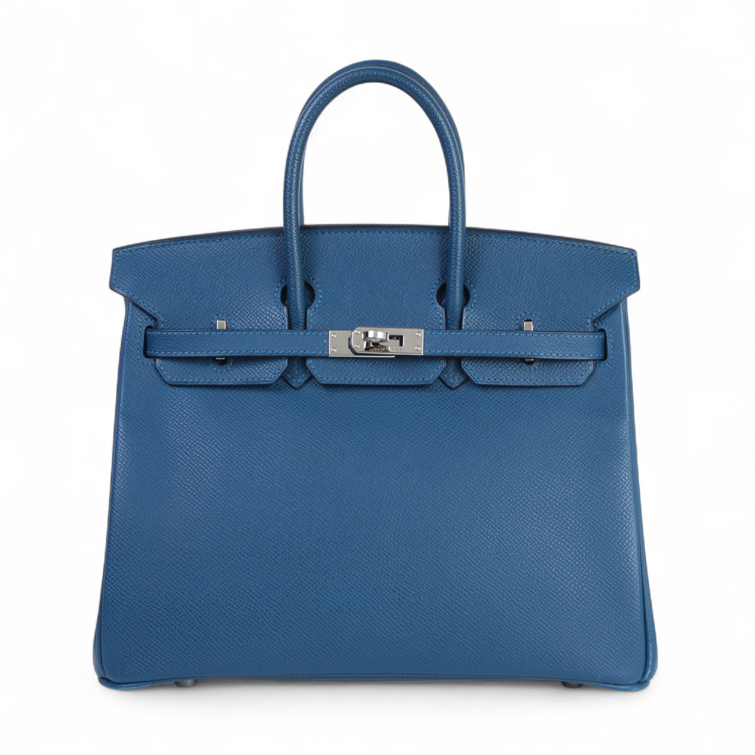 Hermes Very Good ( Rank A) HERMÈS Birkin 25 Bleu Thalassa (7A) Epsom Palladium hardware Square L (2008)