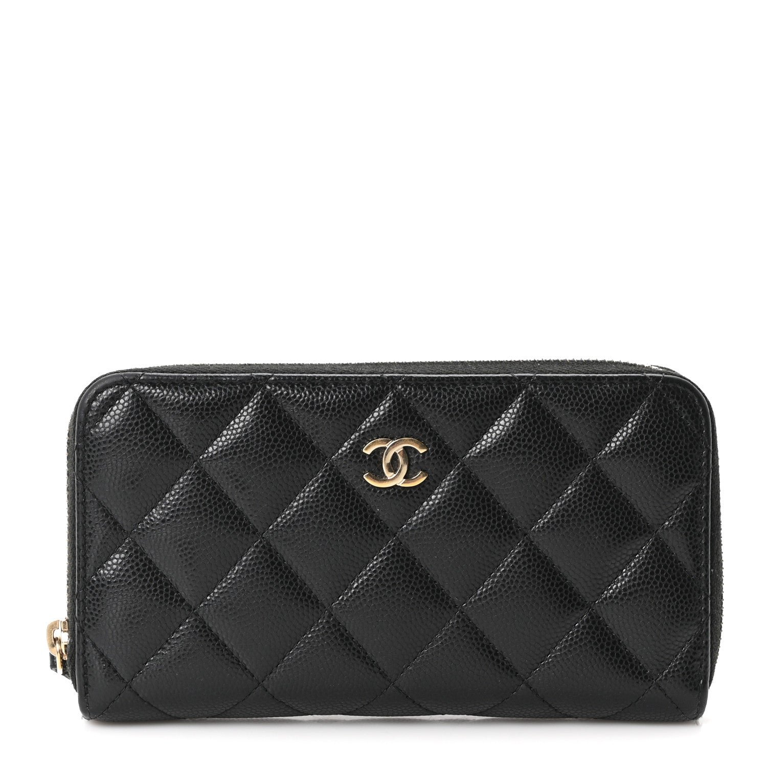 Caviar Quilted Medium Zip Around Wallet Black