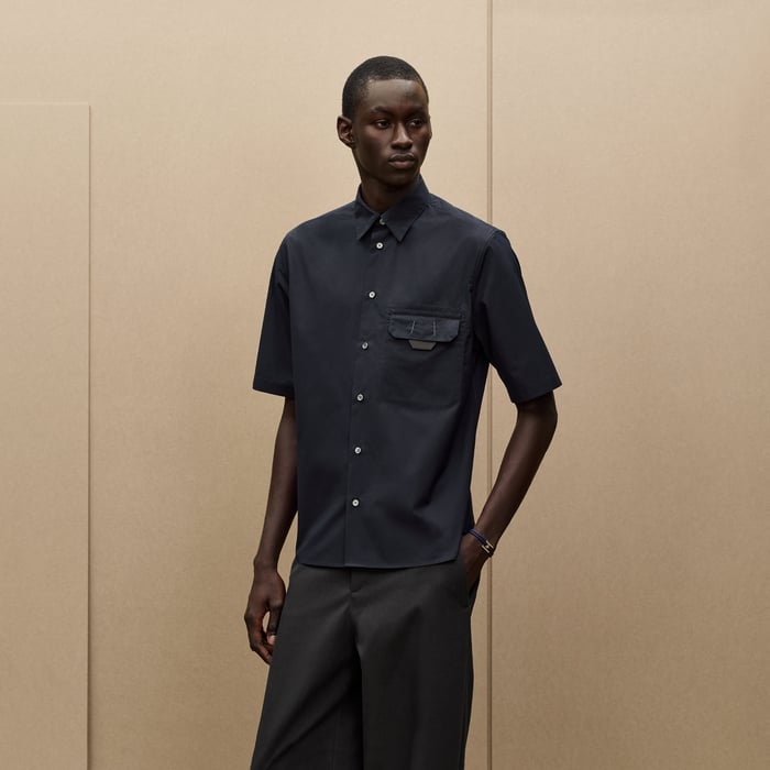 Marine Shirt With Leather Detail