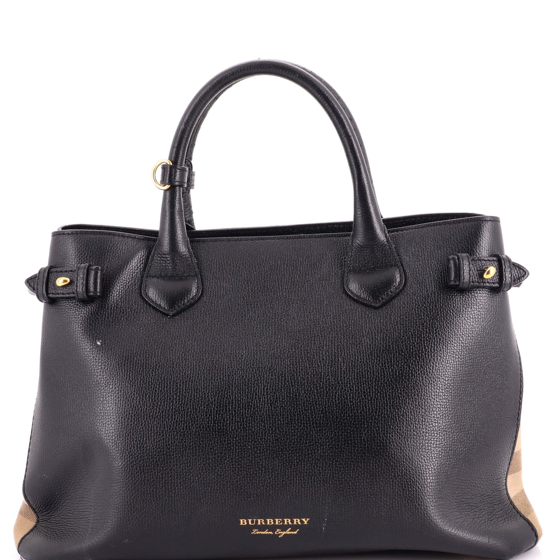 Banner Tote Leather and House Check Canvas Medium