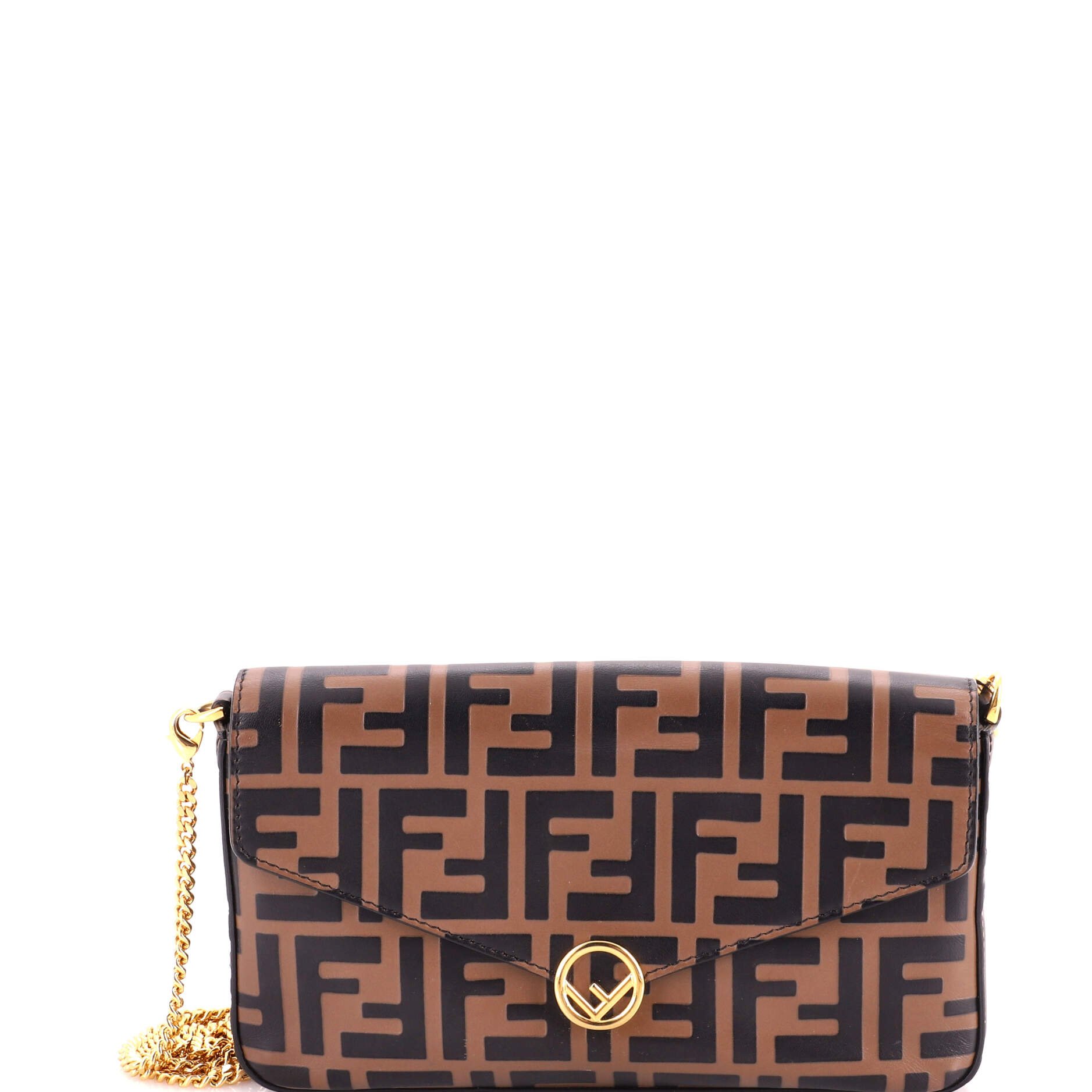 F is Fendi Envelope Clutch on Chain Zucca Embossed Leather