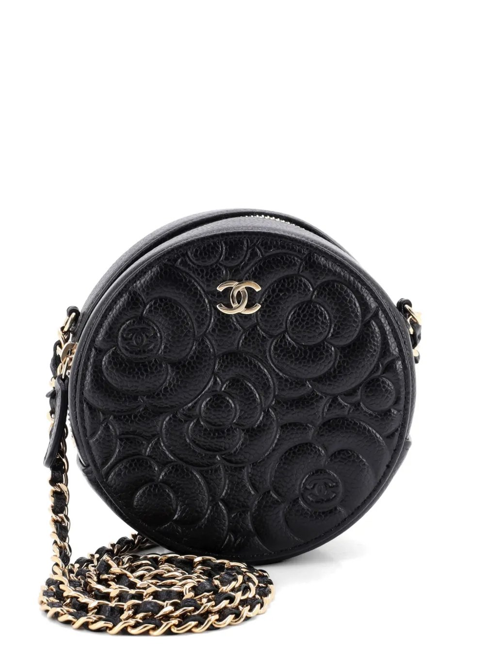 Round Clutch with Chain Camellia Caviar Mini crossbody bag