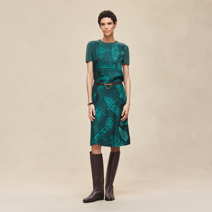 Vert Pin "Ferronnerie Remix" Slanted Skirt
