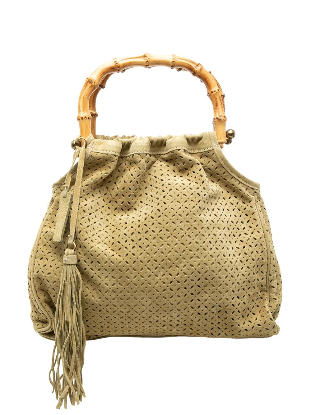 Miu Miu 1993-2000 Laser Cut Suede Bamboo Top Handle Bag handbag