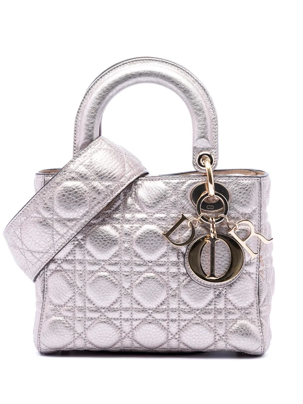2017 Small Metallic Grained Calfskin Cannage Supple Lady Dior satchel
