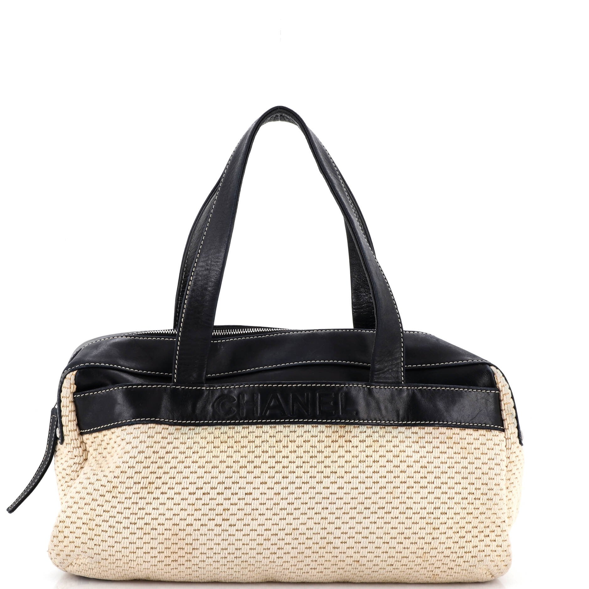 Lax Bowler Bag Leather and Woven Fabric