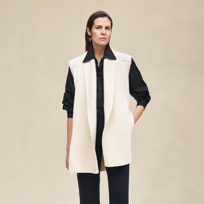 Blanc Naturel Belted Cashmere Sleeveless Cardigan