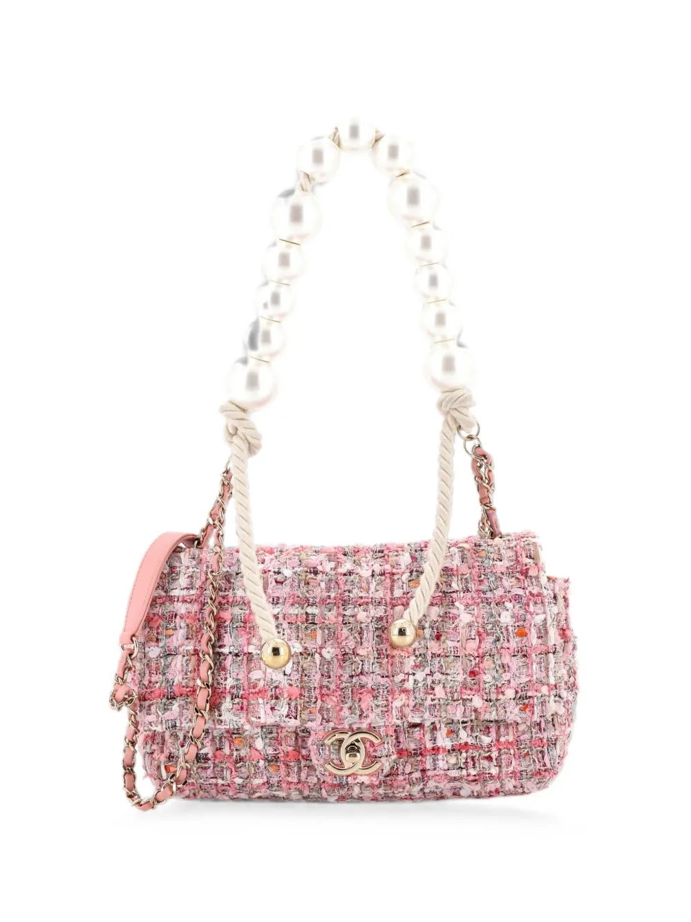 Pearl Handle Flap Bag Quilted Tweed Medium shoulder bag
