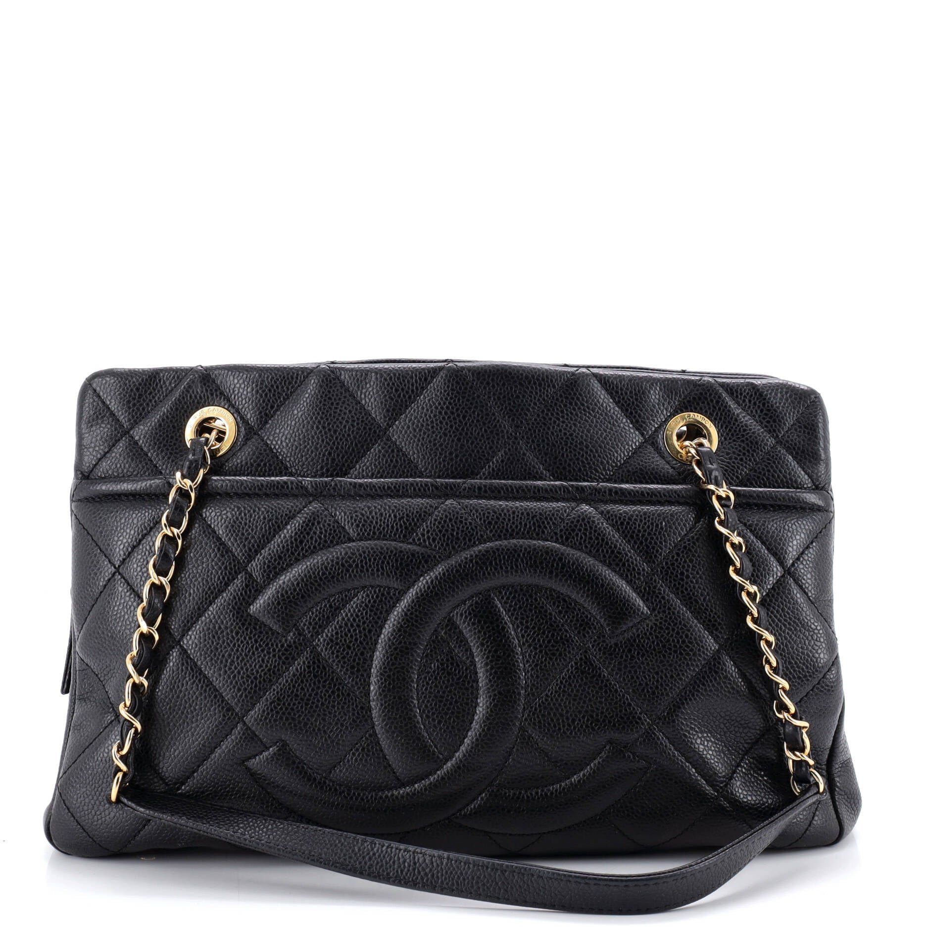 Timeless CC Shopping Tote Quilted Caviar Medium